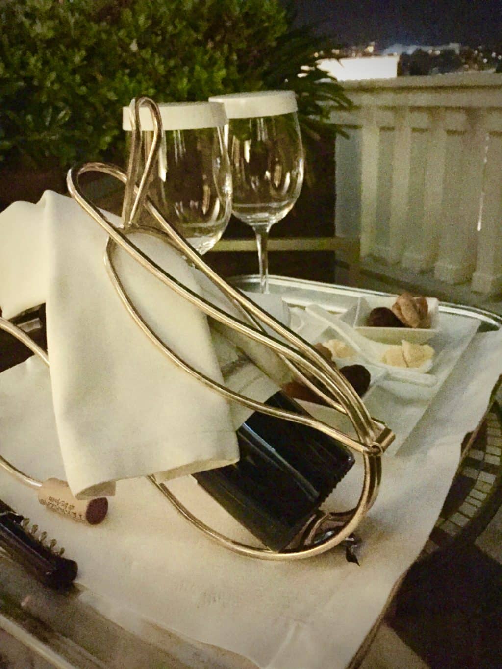 Champagne on balcony at Hotel Grande Bretagne Athens Greece