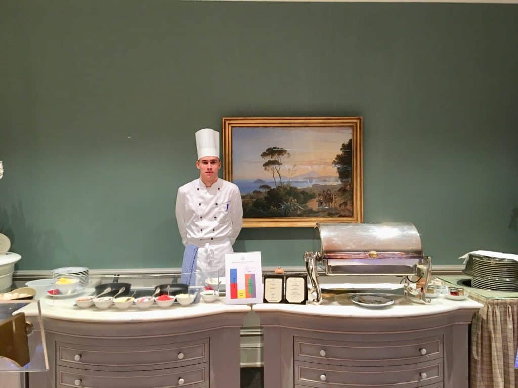 Brenners Park-Hotel & Spa breakfast; eggs how you like them. Set up with chef hot cook space